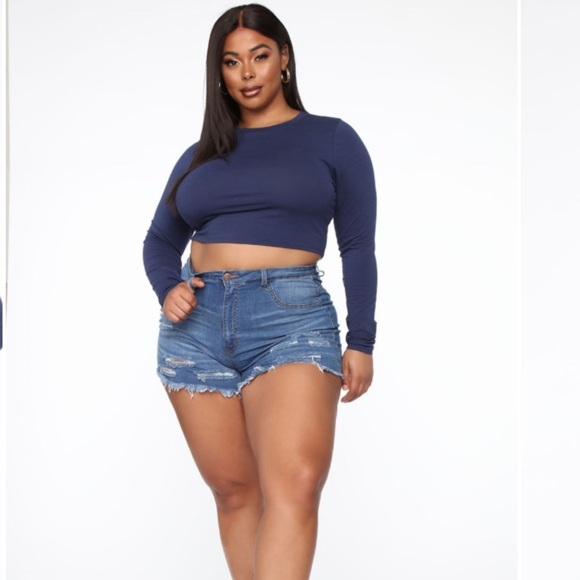 3X Navy long sleeve crop top soft lightweight tee shirt material. - Picture 5 of 11